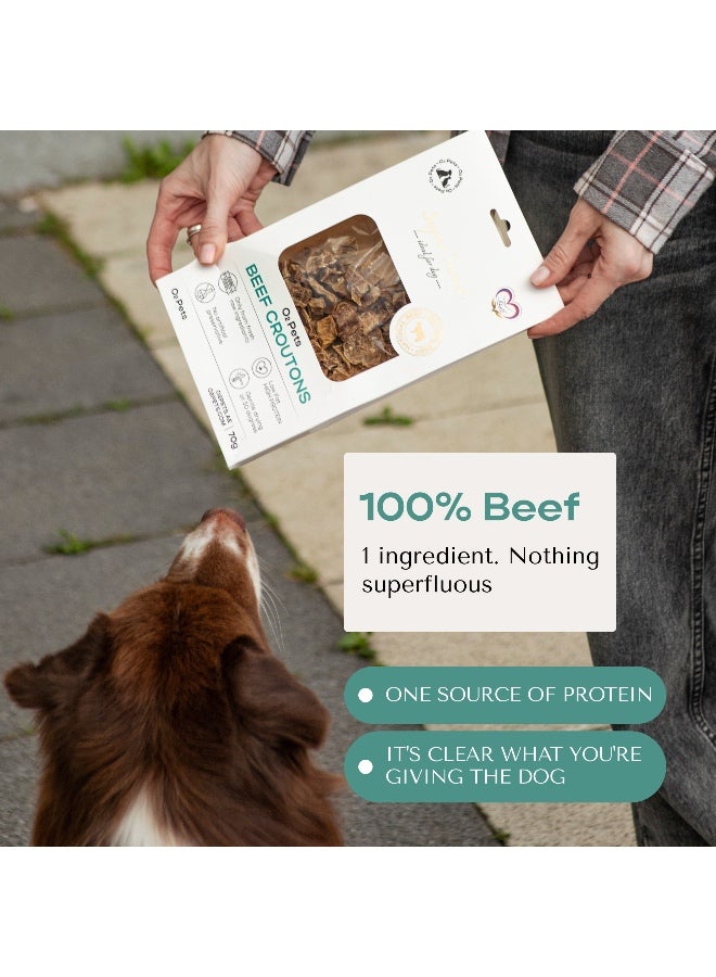 O2Pets Dog and Puppy Beef Croutons Training Treats – 100% Beef Udder Natural Bite-Sized Rewards – High-Value Single Ingredient Snack for Picky Eaters, Joint & Skin Care Dog Treats 70g - Image 2